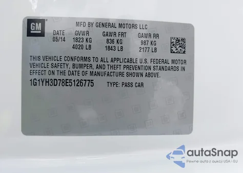 2014 Chevrolet Corvette Stingray Z51 z USA, uszkodzony, nr VIN 1G1YH3D78E5126775